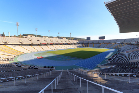Barcelona Stadium (Estadi Olimpic Lluis Companys) on mountain Montjuic, Spainのeditorial素材