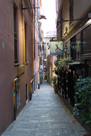 Typical small alley in historic centre of Genoa, Italyのeditorial素材