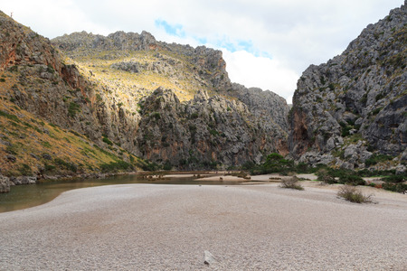 Canyon Torrent de Pareis and beach, Majorca, Spainの写真素材