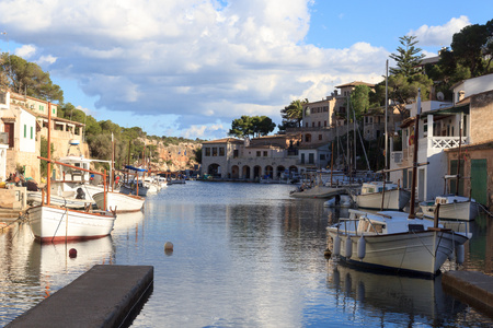 Fishing village Cala Figuera port, boats and Mediterranean Sea, Majorca, Spainの写真素材