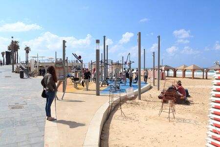 Gym at the beach in Tel Aviv mediterranean sea, Israelの写真素材