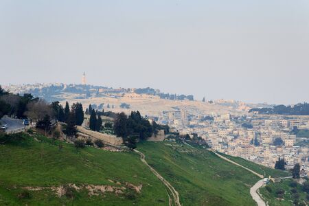 Panorama of east Jerusalem with Mount of Olives in the evening, Israel