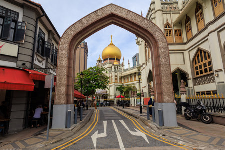 Gateway to Sultan Mosque at Muscat Street near Arab Street in Kampong Glam district, Singapore