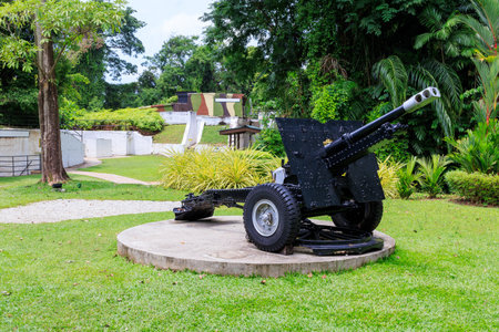 Artillery gun at decommissioned coastal artillery battery Fort Siloso at Sentosa Island in Singapore