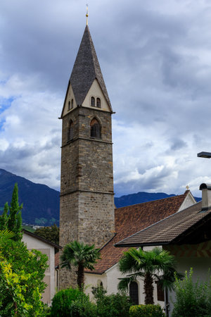 Church St. Hippolyt und St. Erhard in village Algund (Lagundo), South Tyrol, Italyの写真素材