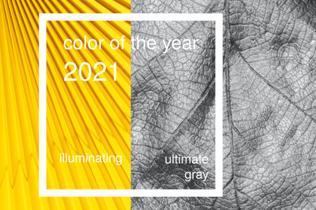 collage of different textures toned color of the year illuminating and ultimate gray with frame and...