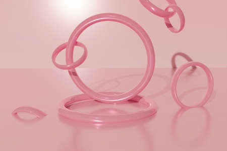 3d render pink metallic podium frame on a pink background front view beautiful modern backdrop for...