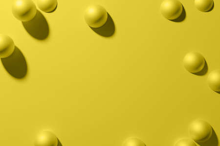 3d render yellow matte metallic spheres frame on a monochrome background flat lay style