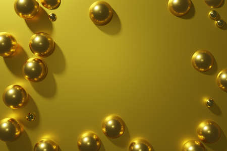 3d render of golden pearl balls frame on gold metallic background for your christmas projectの写真素材