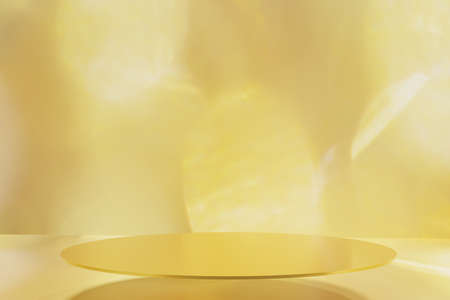 3d render of a gold podium with a gold bokeh scene background for your projectの写真素材
