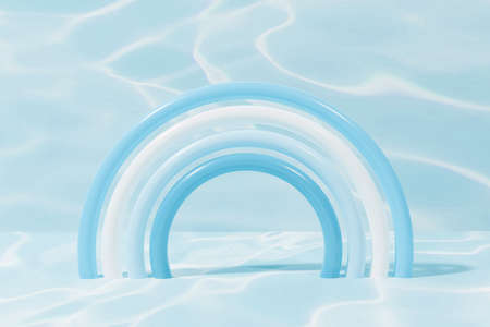 3d render of fun modern summer rainbow on a coral underwater background with wave glare for kids backgroundの写真素材