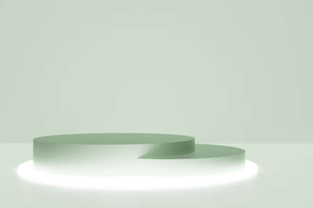 3d render of basil green podium on mint background with neon lightsの写真素材