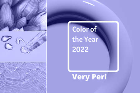 collage of color of the year 2022 trend inspiration with abstract background, leaves and pipette with textの写真素材