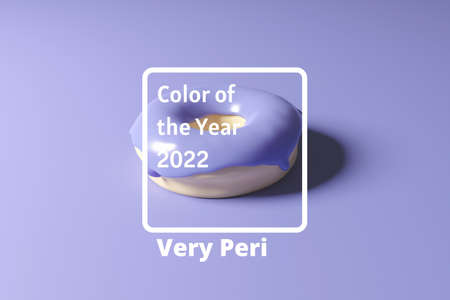 3d render of donut glazed with violet color of the year 2022 on a purple background with text