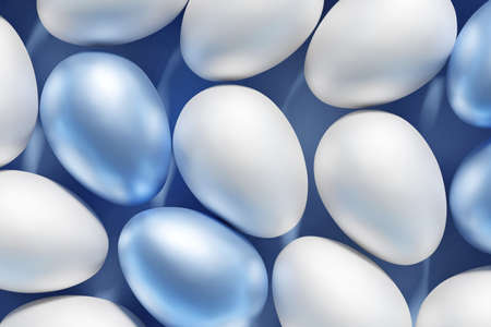 3d render of blue and white Easter eggs banner on a blue background for your Easter projectの写真素材