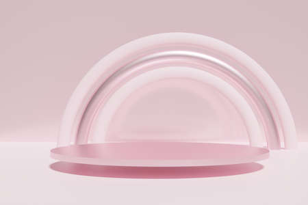 3d render of pink rainbow on a pink background scene with podium for your product