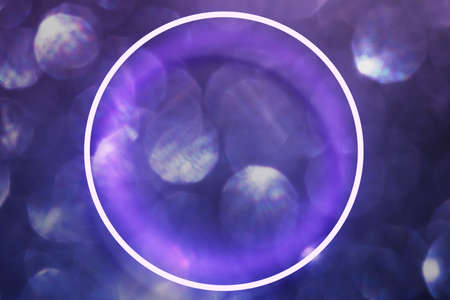 3d render of led lit circle frame on a festive purple blurred bokeh background for your Christmas...