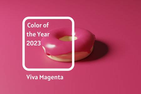 3d render of magenta glazed donut with color of the year 2023 background with textの写真素材