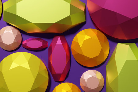 3d render of beautiful colorful gem stone pattern on a purple background for your glam project
