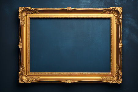 golden picture frame on a dark blue background, AI generatedの素材