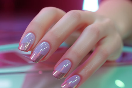 manicure nails close up purple color Y2K aesthetic, nail salon presentation, AI generatedの素材