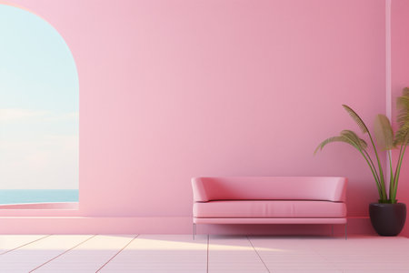 Pink doll inspired minimalist interior with copy space, AI generatedの素材