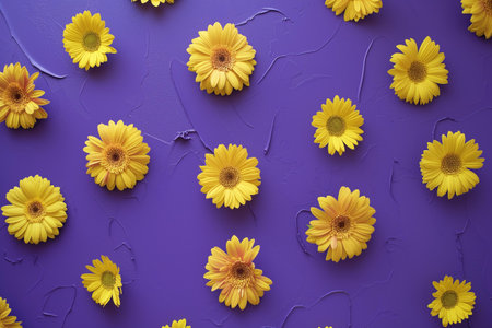highlighter yellow gerbera on a bold purple backgroundの素材