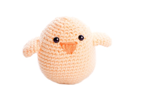 pastel yellow  handmade stuffed animal chickの写真素材