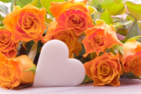 yellow roses with sugar heart for wedding,  engagement, and mothers dayの写真素材