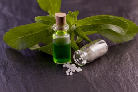 stevia rebaudiana herb essence and globuleの写真素材