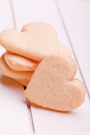 homemade heart cookies on wooden backgroundの写真素材