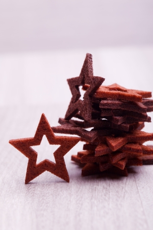 heap of wooden stars for christmas decorationの写真素材