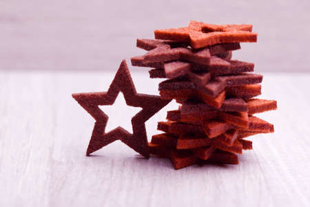 heap of wooden stars for christmas decorationの写真素材