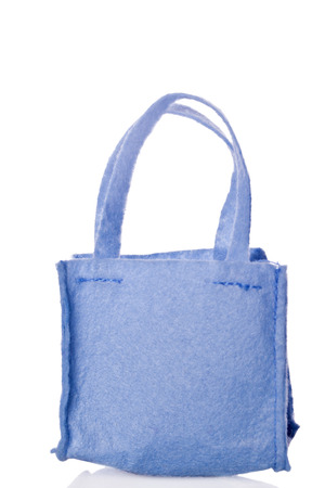 isolated blue material bag on withe backgroundの写真素材