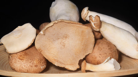 Delicious Mushrooms: King Oyster mushroom and Champignons in a bowl