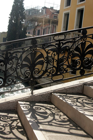 Shadows at a staircase in Venice, Italy, Europeの写真素材
