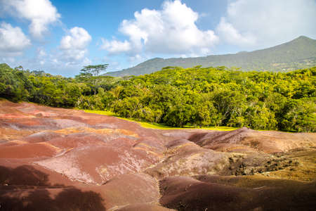 The Seven colored earths near Chamarel, Mauritius, Africaの写真素材