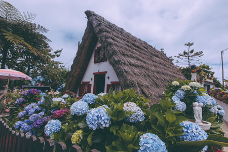 Traditional Cottage in Santana, Madeira, Portugalの写真素材