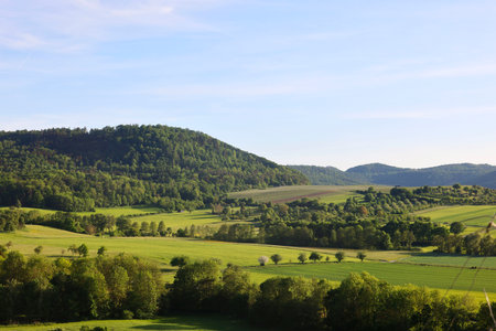 Landscape in Hohenlohe near Michelbach am Wald, Baden-WÃ¼rttemberg, Germany, Europeの写真素材