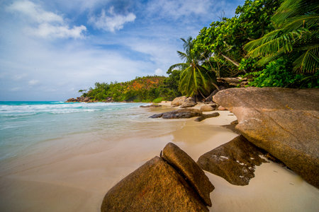 The beautiful beach Anse Georgette at Praslin, Seychellesの写真素材