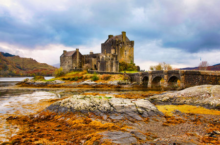 The famous Eilean Donan Castle in Scotland, United Kingdom, Europeの写真素材