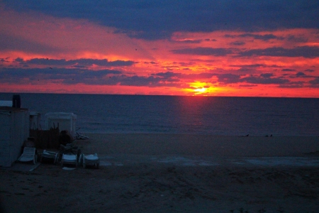 Scenic sunrise at a beachの写真素材