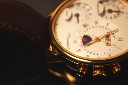 Golden colour luxury chronometer  macro の写真素材