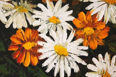 Daisy flowers strokes on paint picture  macro のeditorial素材