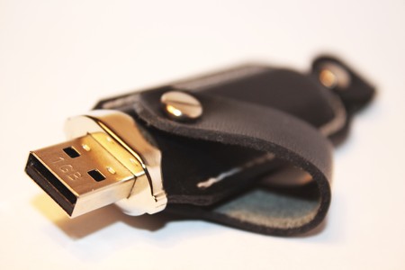 Black leather USB flash driveの写真素材