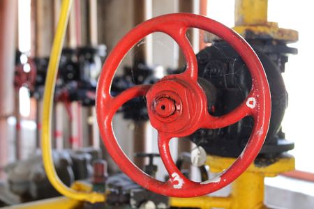 Gas gate valve red hand-wheelの写真素材
