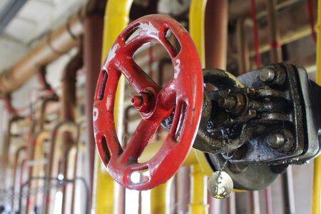 Gas gate valve red hand-wheelの写真素材