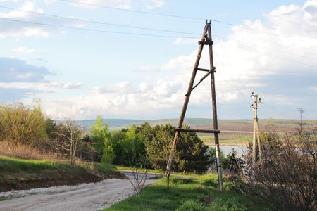 Rural wooden power lineの写真素材
