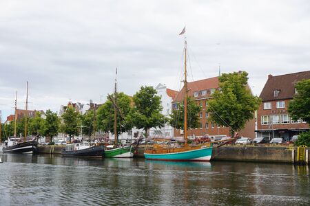 Boats in lubeck seen during a boat cruiseのeditorial素材