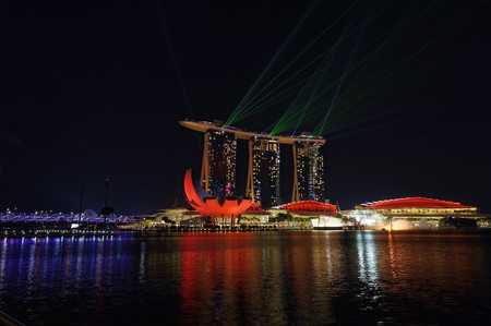 Singapore, Singapore, Apr 19 2016 Marina Bay Sands: Exceptional views of the hotel and the skylineのeditorial素材